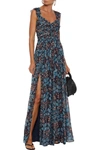 ULLA JOHNSON EVIANNA PLEATED FIL COUPÉ PRINTED SILK AND LUREX-BLEND GOWN,3074457345623480777