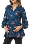 Kimi And Kai Coco Maternity/nursing Peasant Top In Blue