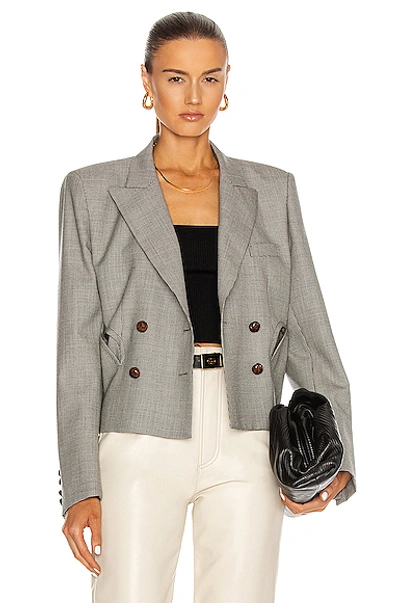 Blazé Milano Kentra Spencer Cropped Double-breasted Houndstooth Wool Blazer In Grey