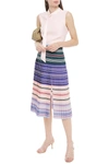 ALTUZARRA PLEATED STRIPED CREPE DE CHINE MIDI SKIRT,3074457345623861337