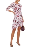 DIANE VON FURSTENBERG LILA ASYMMETRIC RUCHED FLORAL-PRINT STRETCH-MESH MINI DRESS,3074457345623802646