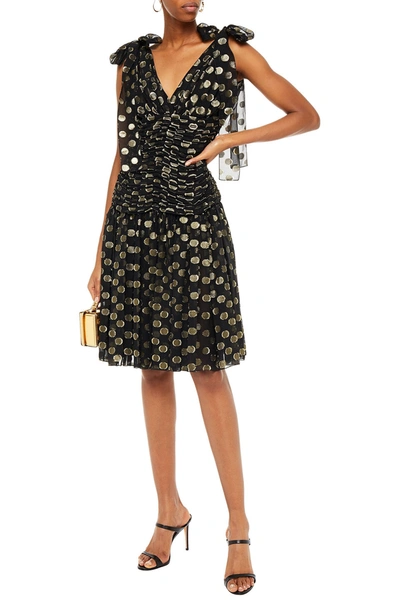 Dolce & Gabbana Flutter-sleeve Fil Coupe Dot Chiffon Dress In Black