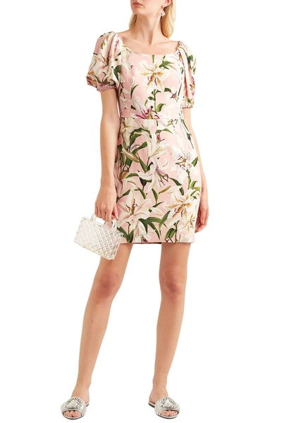 Dolce & Gabbana Floral-print Crepe Mini Dress In Baby Pink