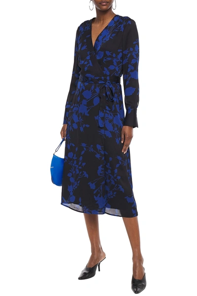 Equipment Cherylene Floral-print Chiffon Midi Wrap Dress In Deep Blue