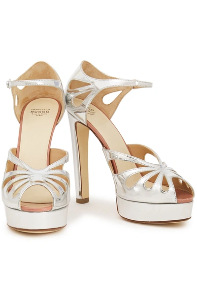 Francesco Russo Cutout Mirrored-leather Sandals In Silver
