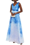 MARCHESA NOTTE BOW-EMBELLISHED PRINTED ORGANZA GOWN,3074457345630839146
