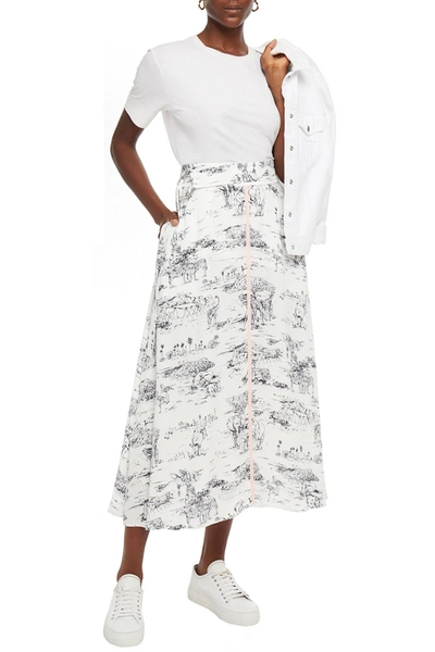 MARKUS LUPFER ALEXIS BELTED PRINTED CREPE MIDI SKIRT 3074457345623423297