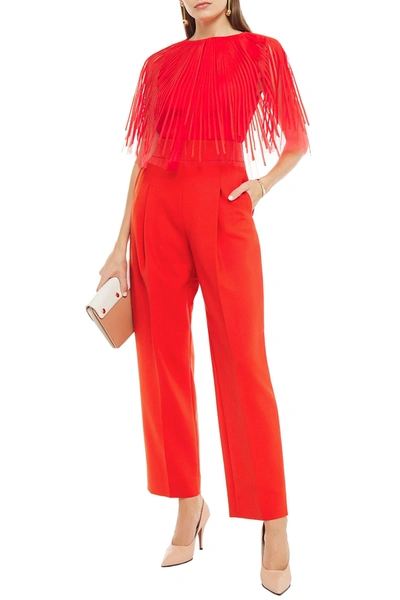 Oscar De La Renta Wool-blend Crepe Straight-leg Pants In Red,neutral