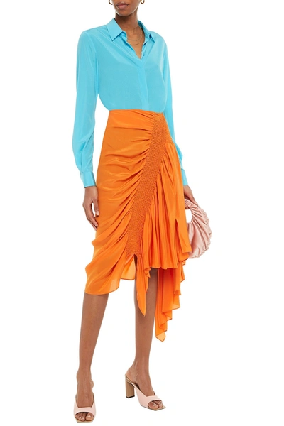 Preen Line Rosa Asymmetric Shirred Crepe De Chine Skirt In Orange