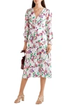 Saloni Eve C Shirred Floral-print Silk-jacquard Midi Dress In White