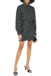 Saloni Gathered Metallic Fil Coupé Silk-blend Crepon Mini Dress In Black