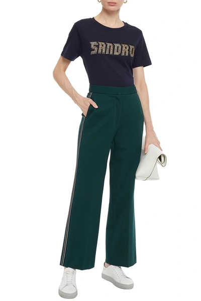 Sandro Khol Striped Cady Wide-leg Trousers In Emerald