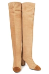 STUART WEITZMAN TWO-TONE SUEDE OVER-THE-KNEE BOOTS,3074457345623937178