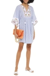 TORY BURCH TASSEL-TRIMMED EMBROIDERED STRIPED COTTON-VOILE KAFTAN,3074457345624255189
