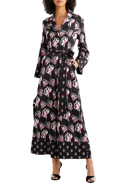 Temperley London Dragonfly Cropped Printed Satin Jumpsuit In Black