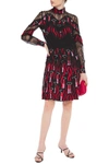 VALENTINO PRINTED CREPE, CHANTILLY LACE AND POINT D'ESPRIT DRESS,3074457345623144197