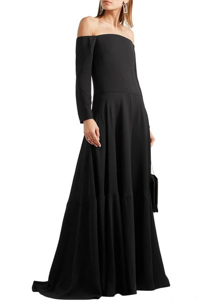 Valentino Tiered Off-the-shoulder Silk-cady Gown In Black