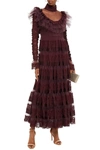 ZIMMERMANN RESISTANCE PANELED CORDED LACE, FLOCKED TULLE AND WASHED-SILK MAXI DRESS,3074457345623751866