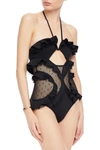 ZIMMERMANN ALLIA CIRCULAR FRILL POINT D'ESPRIT-PANELED HALTERNECK SWIMSUIT,3074457345623378886