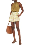 ZIMMERMANN SUPER EIGHT SCALLOPED BOW-EMBELLISHED FLORAL-PRINT LINEN SHORTS,3074457345624137278