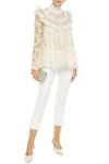 ZIMMERMANN RUFFLED METALLIC POINT D'ESPRIT AND CORDED LACE BLOUSE,3074457345623739687