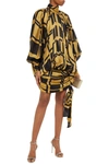 ZIMMERMANN RESISTANCE GATHERED PRINTED SILK-SATIN MINI DRESS,3074457345623755209