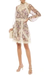 ZIMMERMANN SABOTAGE LACE-TRIMMED FLORAL-PRINT SILK-GEORGETTE AND POINT D'ESPRIT DRESS,3074457345623356179