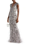 MARCHESA FEATHER-TRIMMED EMBELLISHED TULLE GOWN,3074457345623245191