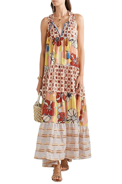 Anjuna Tiered Metallic-trimmed Printed Cotton-blend Voile Maxi Dress In Multicolor