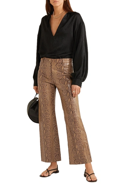 Nili Lotan Vianna Snake-effect Leather Flared Trousers In Brown