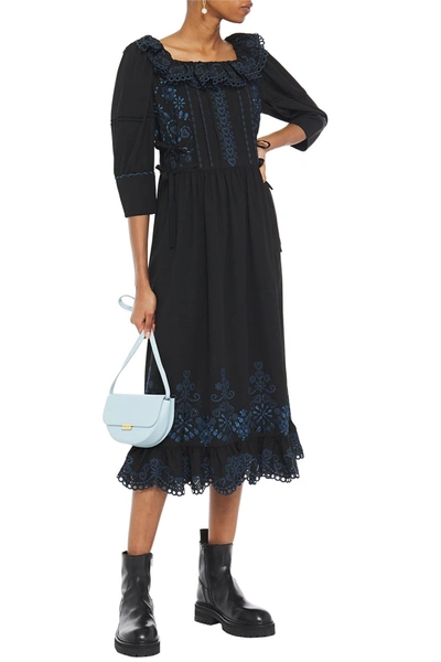 ALEXA CHUNG JOSIE RUFFLED BRODERIE ANGLAISE CREPE MIDI DRESS 3074457345624032158