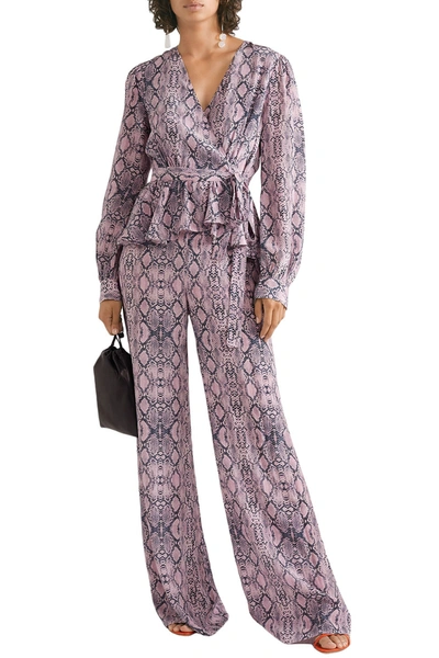 Les Rêveries Ruffled Snake-print Silk Crepe De Chine Wrap-effect Jumpsuit In Pastel Pink