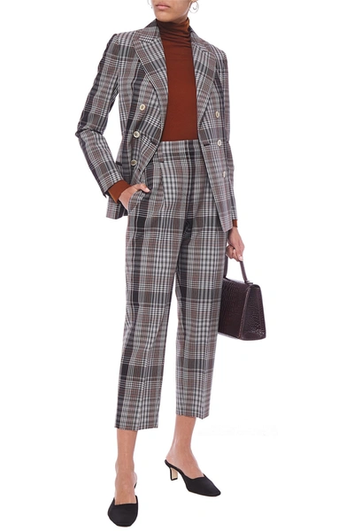 Brunello Cucinelli Cropped Checked Wool Tapered Pants In Black