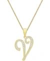 Macy's Diamond Accent Script 18" Initial Pendant Necklace In Silver Plate, Gold Plate & Rose Gold Plate In V/gold