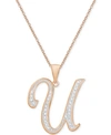 Macy's Diamond Accent Script 18" Initial Pendant Necklace In Silver Plate, Gold Plate & Rose Gold Plate In U/rose Gold