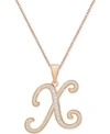 Macy's Diamond Accent Script 18" Initial Pendant Necklace In Silver Plate, Gold Plate & Rose Gold Plate In X/rose Gold