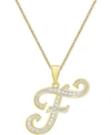 Macy's Diamond Accent Script 18" Initial Pendant Necklace In Silver Plate, Gold Plate & Rose Gold Plate In F/gold