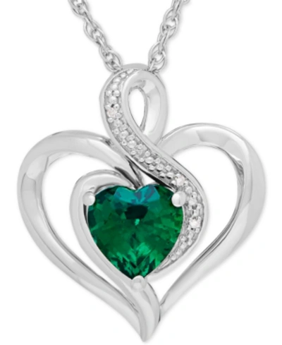Macy's Kids' Birthstone Gemstone & Diamond Accent Heart Pendant Necklace In Sterling Silver In Emerald