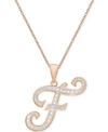 Macy's Diamond Accent Script 18" Initial Pendant Necklace In Silver Plate, Gold Plate & Rose Gold Plate In F/rose Gold