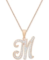 Macy's Diamond Accent Script 18" Initial Pendant Necklace In Silver Plate, Gold Plate & Rose Gold Plate In M/rose Gold