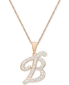 Macy's Diamond Accent Script 18" Initial Pendant Necklace In Silver Plate, Gold Plate & Rose Gold Plate In B/rose Gold