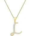 Macy's Diamond Accent Script 18" Initial Pendant Necklace In Silver Plate, Gold Plate & Rose Gold Plate In L/gold