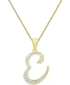 Macy's Diamond Accent Script 18" Initial Pendant Necklace In Silver Plate, Gold Plate & Rose Gold Plate In E/gold