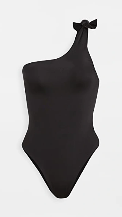 Sara Cristina Nerea Knotted One-shoulder Swimsuit In Black