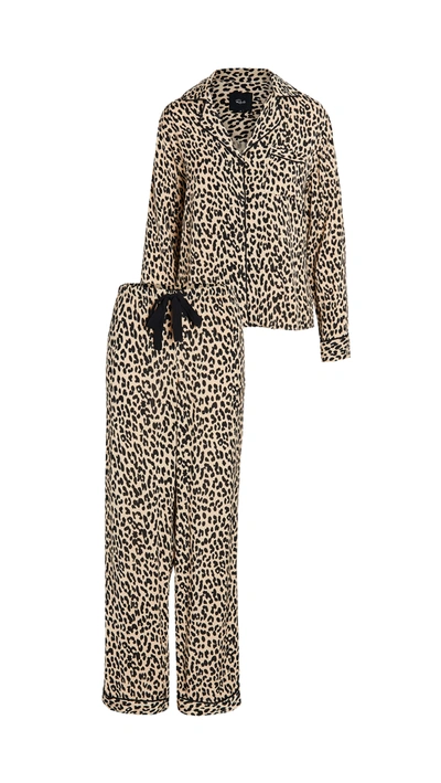 Rails Clara Animal Print Long Pyjama Set - Sand Jaguar In Leopard