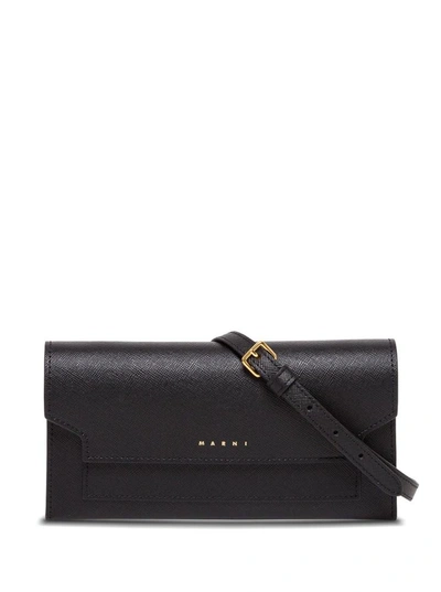 Marni Crossbody Bag In Grained Leather With Logo In Black