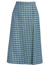 Balenciaga Women's High Slit Plaid Pencil Skirt In Blue Azure
