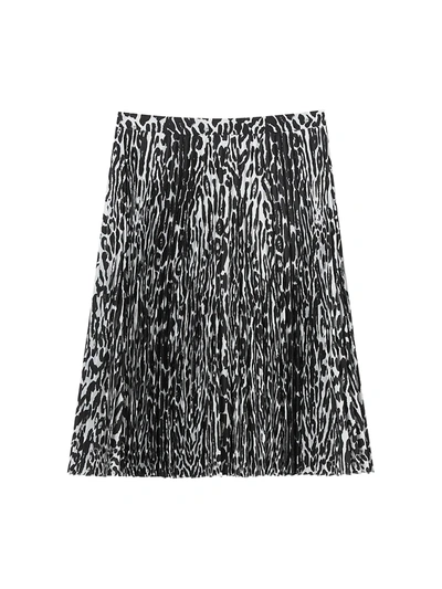 Burberry Monochrome Leopard Print Fluid Pleated Skirt In Black Ip Pattern