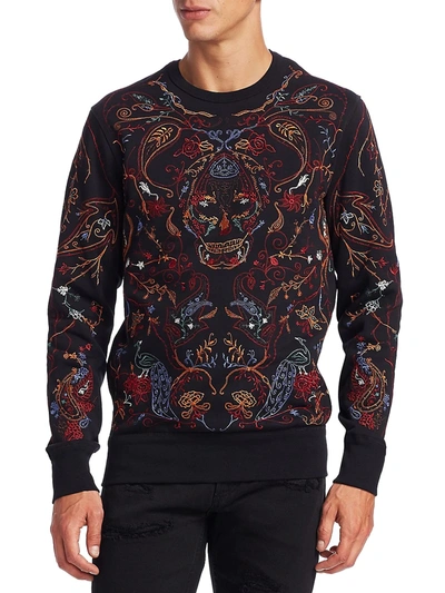 Alexander Mcqueen Men's Embroidered Cotton Sweatshirt In Black