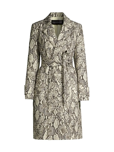 Toccin Snakeskin-print Sleek Trench Coat In Natural Python